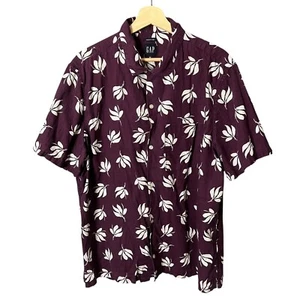 Gap Mens Linen Floral Short Sleeve Button Up Shirt Purple XL Hawaiian Resort - Picture 1 of 7