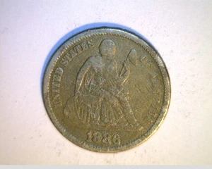 1886 US Seated Liberty Dime, Medium Grade Circulated .900 Silver (US-1257) - Bild 1 von 2