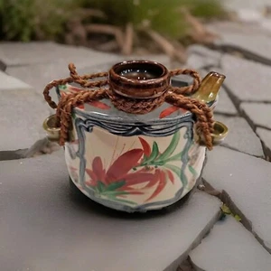 Okinawa Awamori Sake Bottle, Japanese, Hip Flask Bottle, Handpainted - Picture 1 of 16