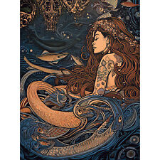 Little Mermaid and Aquatic Animals Illustration Huge Art Print Picture 18X24 In