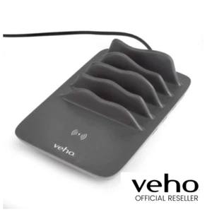VEHO TA-7 DESKTOP 4-PORTOWY KONCENTRATOR ŁADOWANIA USB Z BEZPRZEWODOWĄ MATĄ ŁADUJĄCĄ QI (UK) SZARY - Zdjęcie 1 z 7