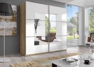 Schwebetürenschrank "Beta" Kleiderschrank 221cm sanremo hell weiß Spiegel - Bild 1 von 5