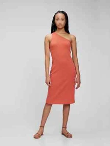 Gap One Shoulder Rib Knit Mini Dress NWT, Women's S (Summer Orange Coral) - Picture 1 of 9