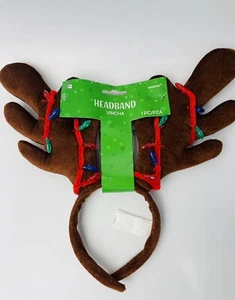 Reindeer Antlers Headband Costume with Bulb Lights New Brown Cute 14+ - Picture 1 of 2
