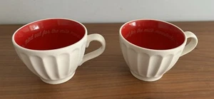 Jamie Oliver Jme Cappuccino Cups Mugs Ribbed Rare Wakey Wakey Red White - Picture 1 of 11