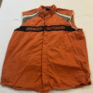 HARLEY DAVIDSON Camisa Chaleco Para Hombres Corte Flecos Manga Algodón Retro LOGO Botones XL - Imagen 1 de 4