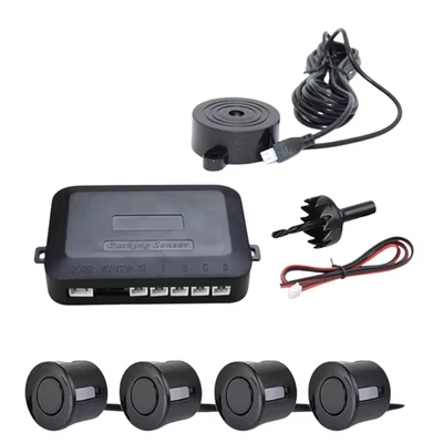 Radar de Recul Voiture – Kit 4 Capteurs + Buzzer Aide Stationnement Noir - Photo 1/4