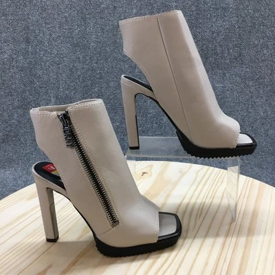 DKNY Boots Womens 8.5 M Malia Bootie Gray Leather Peep Toe Stiletto Heels NEW - Image 1 of 4