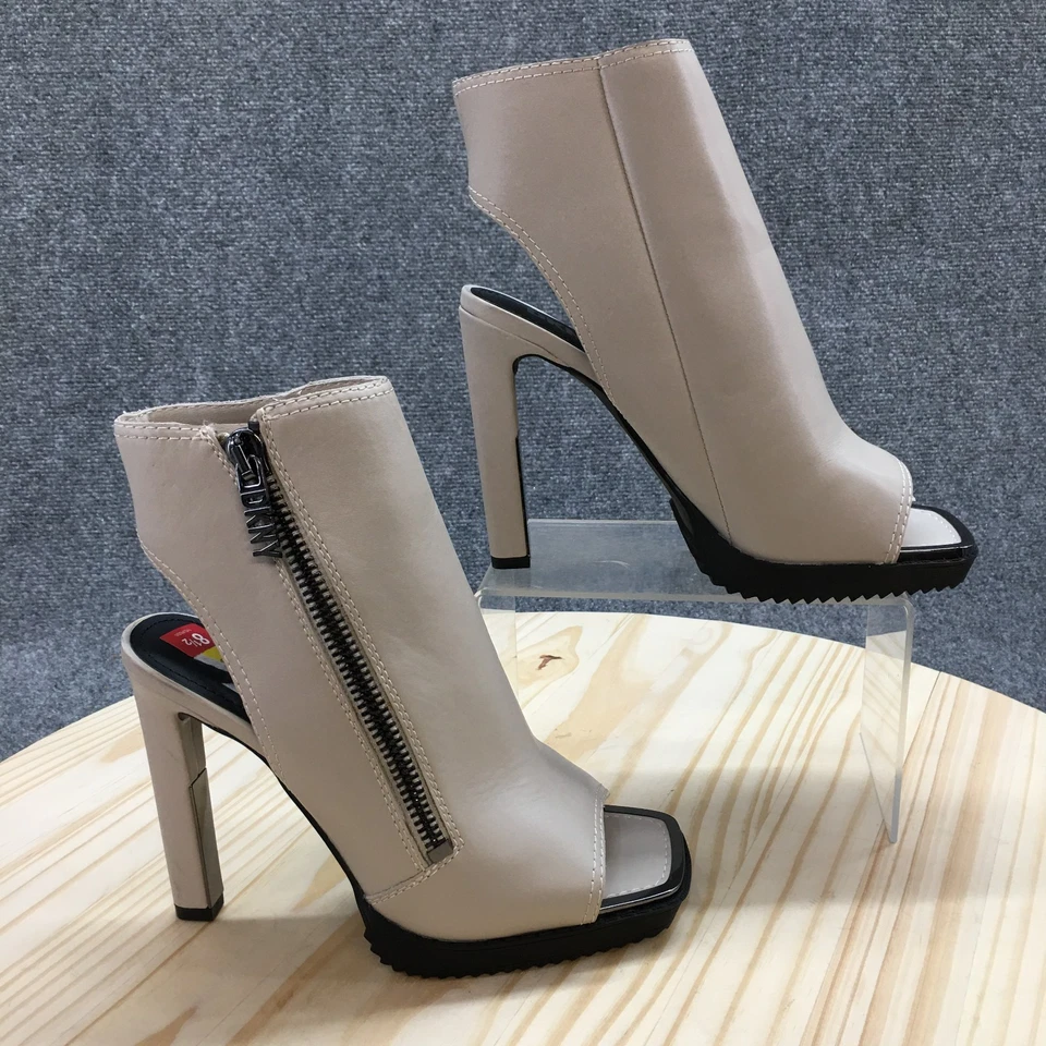 DKNY Boots Womens 8.5 M Malia Bootie Gray Leather Peep Toe Stiletto Heels NEW - Image 1 of 4