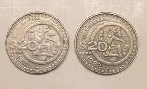 1981/1982 Mexico 20 Cultura Maya $20 Pesos Coin, Lot of 2, 32 mm - Picture 1 of 3