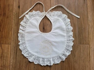 Bavaglino bambino Dior cotone bianco bordo pizzo - Foto 1 di 7
