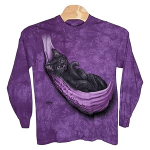 The Mountain Black Cat T Shirt Medium Long Sleeve Purple Tie Dye 2013 In Sling - Picture 1 of 10