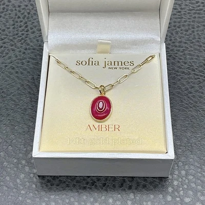 Collar Ámbar Sofia James Chapado en Oro 14kt Clip Cadena Colgante Rosa Caja Nueva Foto 1 de 4