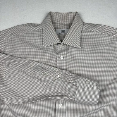 Oxxford 服装衬衫男式 XL 棕色微格连衣裙长袖 Monogram — 第 1/4 张图片