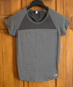 Women's Under Armour Short Sleeve Gray Open Back Top Tag Size S Fitted heatgear - Picture 1 of 4