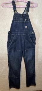 Carhartt Rugged Flex Overalls 30x27 Double Knee Carpenter Denim Bib Workwear - Picture 1 of 7