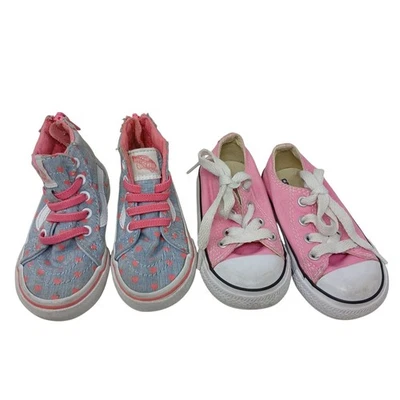 Converse & Vans Toddler Shoes Bundle Girls Size 5 Pink & Gray w/Hearts #D-50 - Image 1 of 4