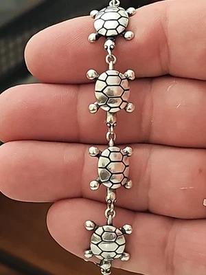 Vintage Sterling Silver 925 Sea Life Turtle Charm Link Bracelet - Image 1 of 4