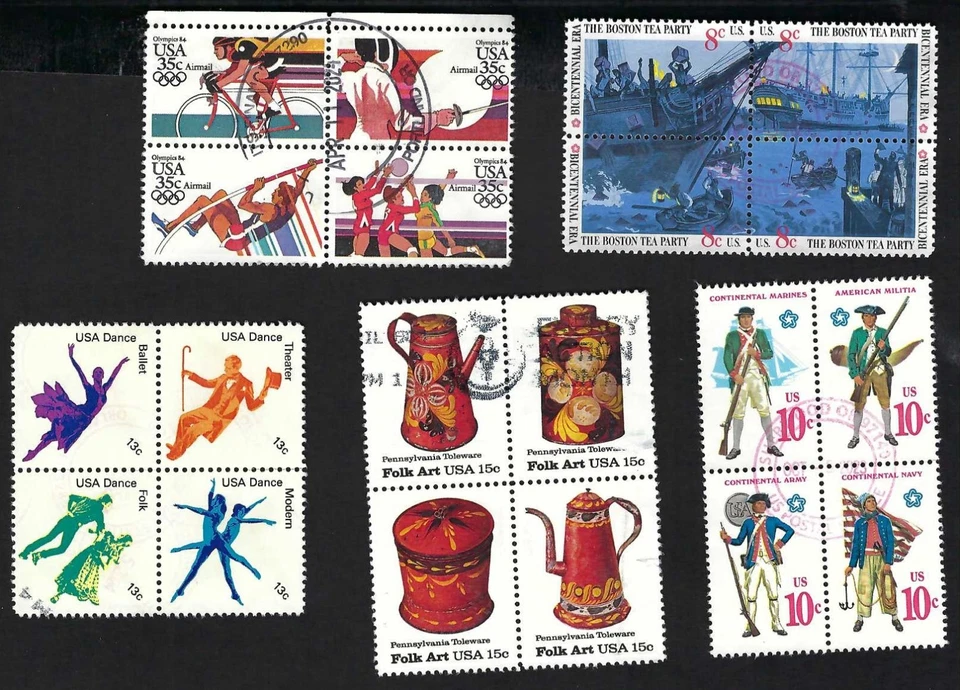 5 all different canceled / used se-tenant blocks of 4  - total 20 stamps - Image 1 of 1