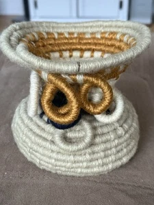 Handmade Rope Basket Vase Loops Natural Rust Black 6” Tall - Picture 1 of 7