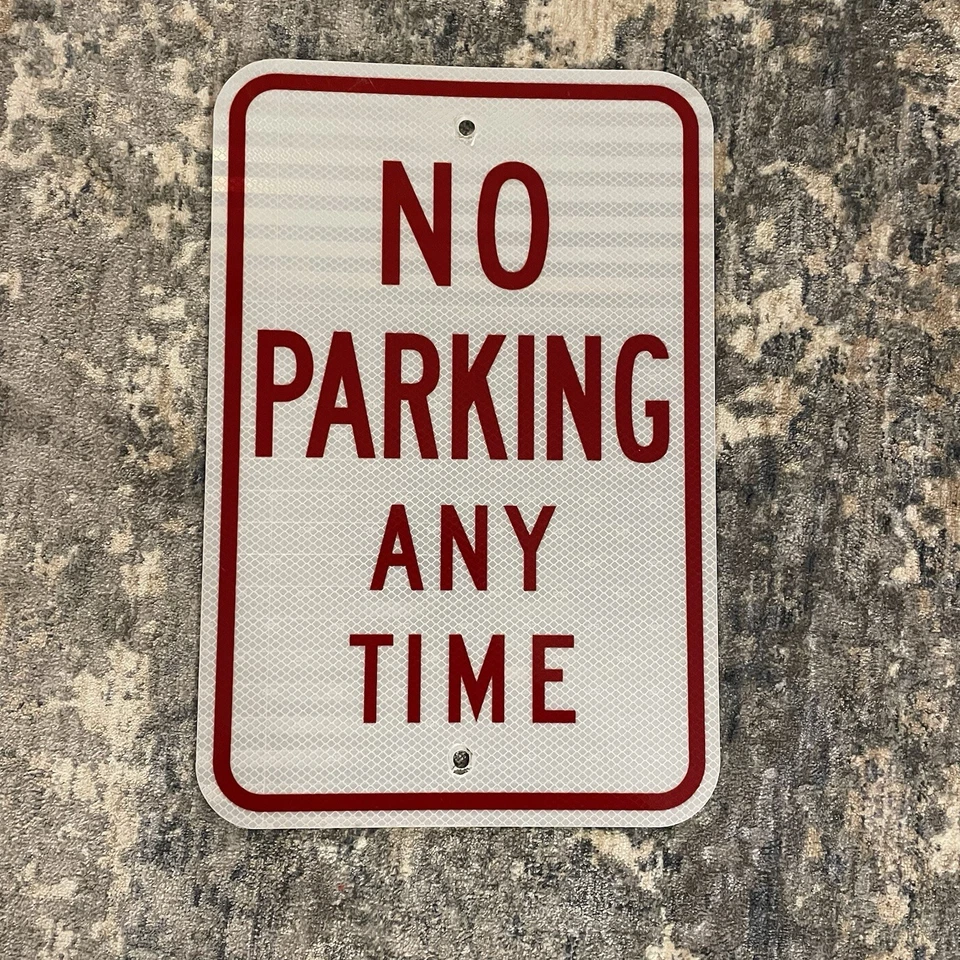 Vintage DOT Retired 'NO PARKING ANY TIME' Metal Road Sign Highway Heavy 18"x12" - Image 1 of 4