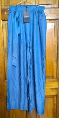 NWT Fashion Paperbag Pull-On Tie Front Blue Stylish Size S - Image 1 of 4