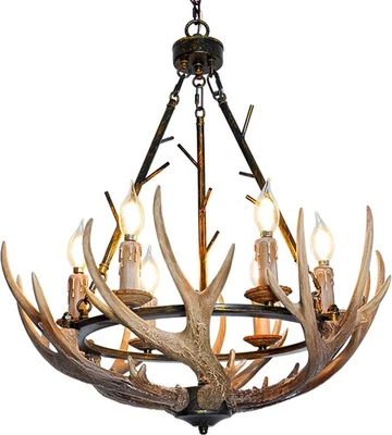 Rustic Antler Chandelier 6 Lights, Farmhouse Chandeliers with Resin 6 Antlers... - Image 1 of 4