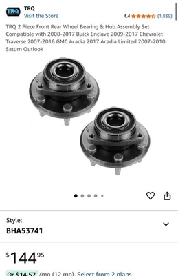 Front or Rear for 2008 2009-2017 Buick Enclave 513277 Wheel Bearing Hub Assembly Foto 1 de 4