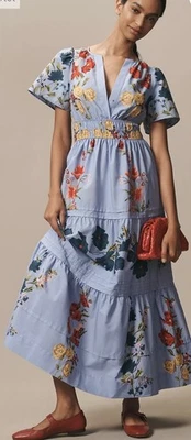 Maxi Vestido Anthropologie The Somerset En Niveles Bolsillos Calados Violeta Combo XL NUEVO CON ETIQUETAS Foto 1 de 4