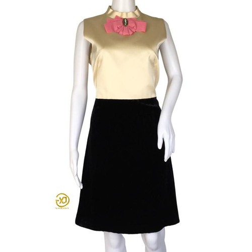 Abito donna Gucci impreziosito bicolore pannello a contrasto raso velluto taglia 46