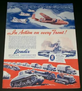 1942 Segunda Guerra Mundial Bendix Aviación Combatientes Bombardero Tanque Acorazado Topadoras Anuncio Impreso en Color - Imagen 1 de 3
