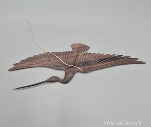 Vintage Japanese Hand Carved Crane Sculpture Ironwood Flat 8 3/8" Long Hanging - Picture 1 of 11