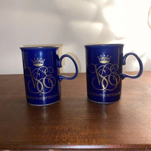 Set Of 2 Orient Express Cobalt & 24K Gold Dunoon Ceramics Train Mugs - Picture 1 of 8