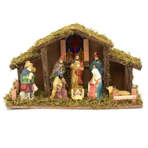 Light Up LED Freestanding Christmas Nativity Set Scene Crib Stable With Figures - Picture 1 of 4