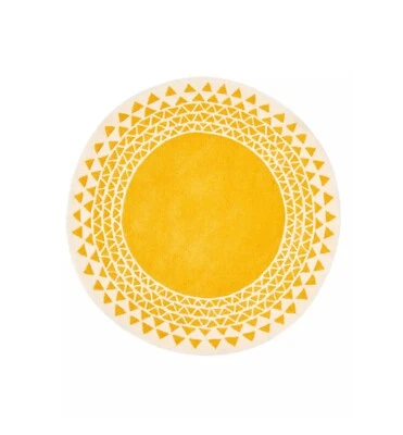 Alfombra de lana acolchada a mano alfombra hippie india geométrica dorada 5 x 5 pies Foto 1 de 2