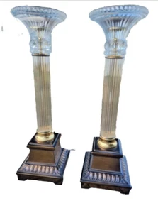Pair of Vintage 21" Crystal Fluted Corinthian Column Pricket Candlestick Holders - Picture 1 of 16