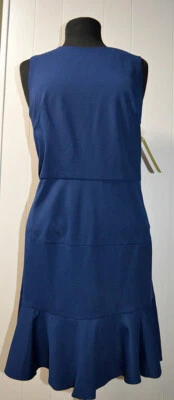 Vestido BNWT NICOLE MILLER Azul Marino Sin Mangas Volantes Dobladillo Talla 12 RTL $345 Foto 1 de 4