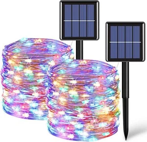 2X Outdoor Solar 100LED String Lights Fairy Copper Wire Waterproof Garden Decor - Picture 1 of 12