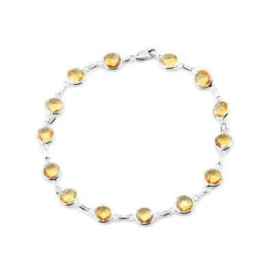 Brazalete de oro blanco de 14K de corte elegante con piedras preciosas redondas de citrino de 7,5 pulgadas Foto 1 de 3