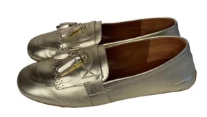 Aquatalia Leather Quinna Platinum Gold Tassel Flats Size 7.5 M - Picture 1 of 11