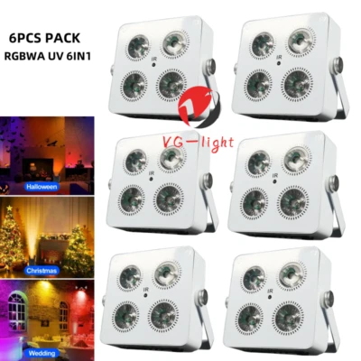 6PCS PACK DJ Wireless DMX IR Battery Operated led Par Uplights 4x18W RGBWA UV - Image 1 of 4
