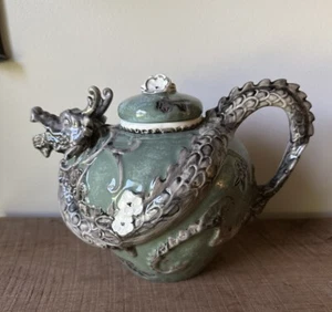 Blue Sky Clay Works Green Ceramic Dragon Teapot 2013 New - Picture 1 of 13