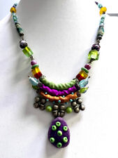 Ayala Bar Necklace Handmade Artisan Swarovski Purple MultiColor 16"- 18" Adj