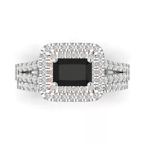 1.70 Emerald Round Cut Halo Real Onyx Promise Bridal Ring set 14k 2 tone Gold - Picture 1 of 5