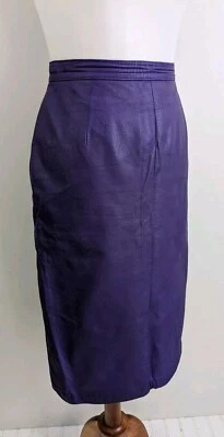 Vtg 80s West Bay Purple Leather Pencil Skirt Straight High Waist Knee Length  - Image 1 of 4