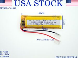 3.7V 500mAh 701548 Lithium Polymer LiPo Rechargeable Battery (USA STOCK)
