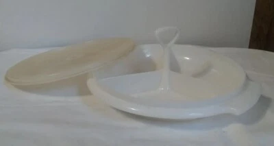 Tupperware Relish Serving Tray Vtg White Suzette Divided With Handle 608-12 READ - Image 1 of 4