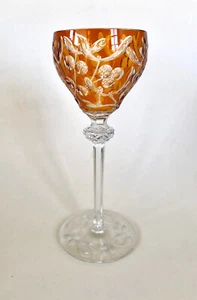 Baccarat Overlay Goblet, Intaglio Cut, Mistletoe Berries & Leaves - Picture 1 of 8