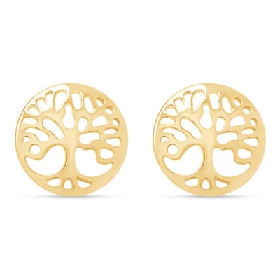 Hermosos aretes Tree of Life enchapados en oro amarillo de 14K para mujer Foto 1 de 4