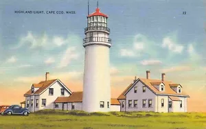 Highland Light Leuchtturm Cape Cod Massachusetts 1950 Leinen Postkarte - Bild 1 von 2